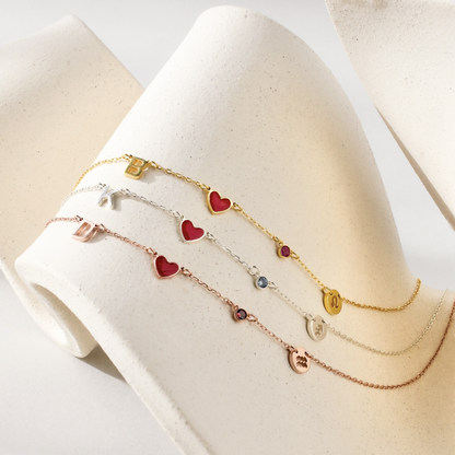 ハートイニシャルネックレス(誕生石・星座マーク付き）