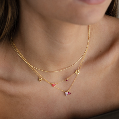 ハートイニシャルネックレス(誕生石・星座マーク付き）