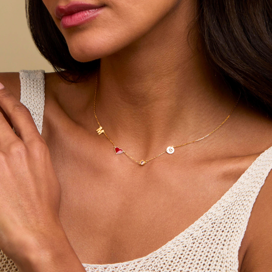 ハートイニシャルネックレス(誕生石・星座マーク付き）