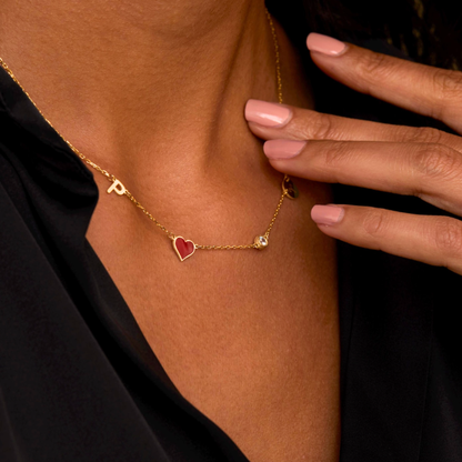 ハートイニシャルネックレス(誕生石・星座マーク付き）