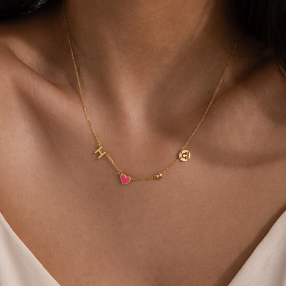ハートイニシャルネックレス(誕生石・星座マーク付き）